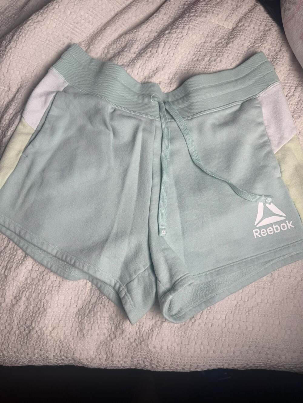 Reebok Color Block French Terry Shorts Size XL Mint Green Athletic Sweat
